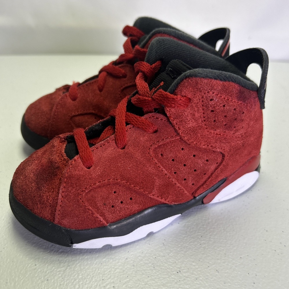 Nike Air Jordan 6 Retro TD Toro Bravo Red Suede Black 384667-106 Size 8C Toddler